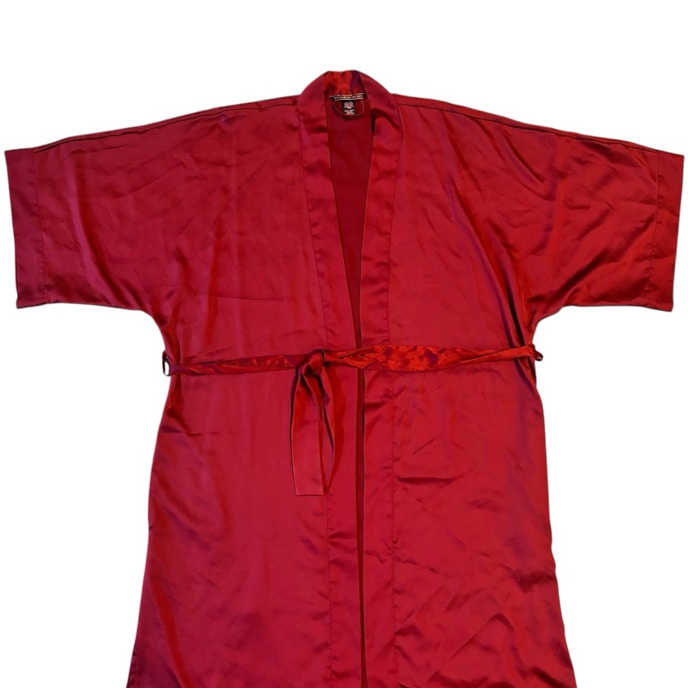 VICTORIA'S SECRET Kimono Robe Silky Satin Belt Pockets Interior‎ Tie Red Sz XS/S